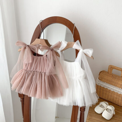 Robe de princesse en coton pour bébé fille - Blanche et rose