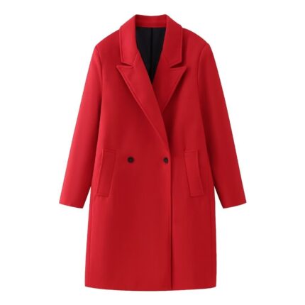 Manteau long rouge à double boutonnage pour femmes