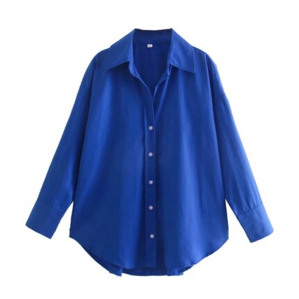 Chemise ample à manches longues de couleur bleu