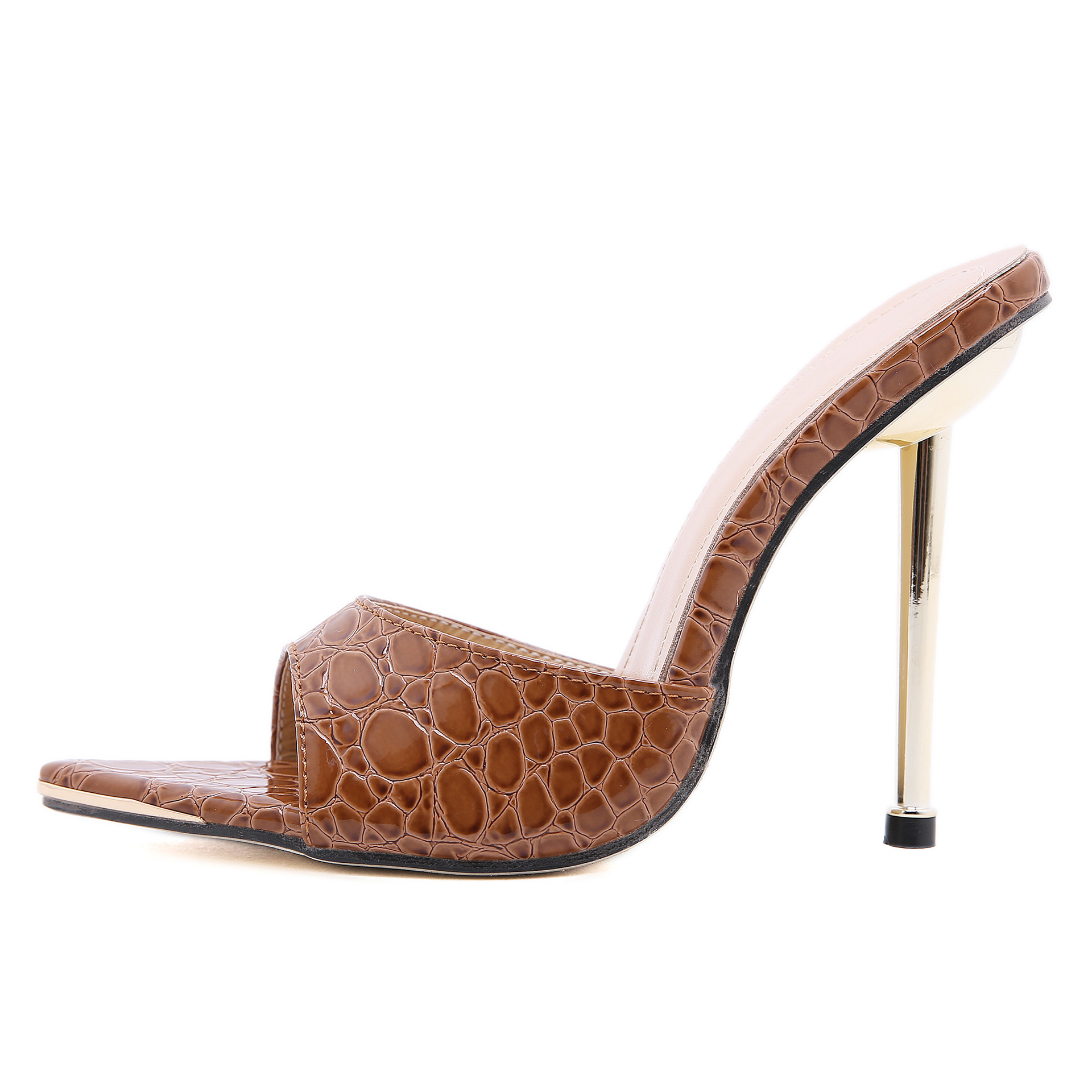 Sandale à talon haut à bout pointu en cuir artificiel - 35 - Brown