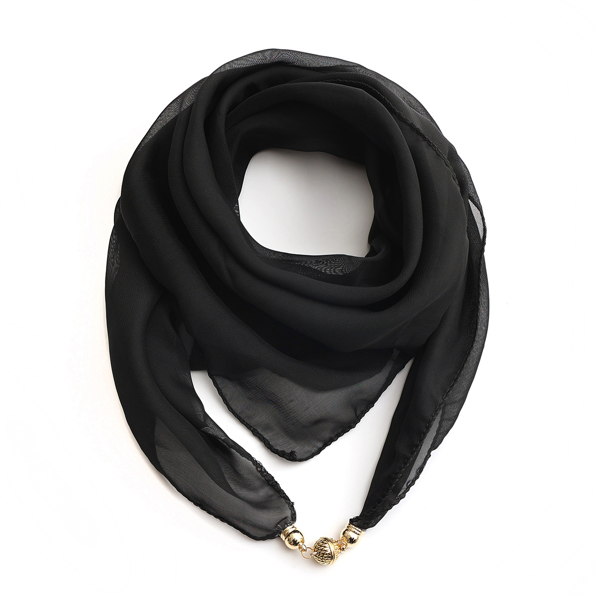 Foulard imprimé de couleur en mousseline de soie avec boucle - 1 Black - 65cm
